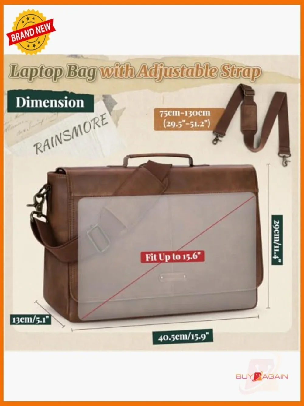 Vintage PU Leather Messenger Bag 15.6